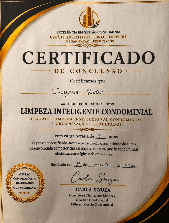 Certificado Limpeza Inteligente Condominial — Wagner Reva